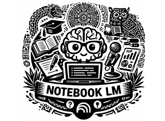 Notebook L.M. AI study tool outputs: podcast, quizzes, and infographics