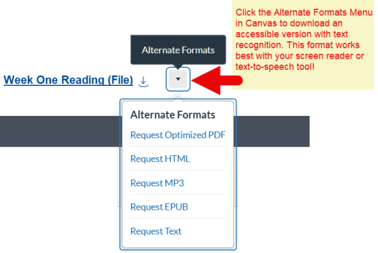 Menu of alternate formats available for download