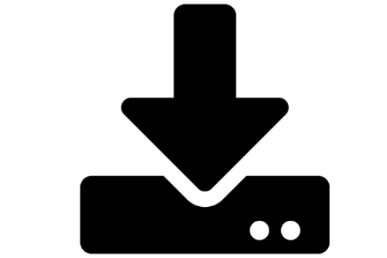An arrow descending upon a rectangle.