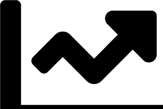 A bar chart with the line going up, down and then up with an arrow.  