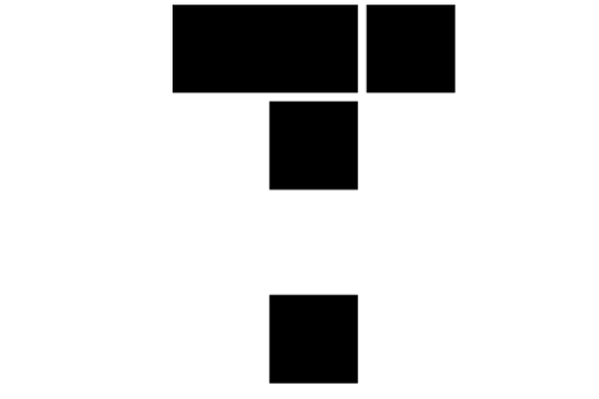 3 black squares, 1 black rectangle, organized to look like a T.