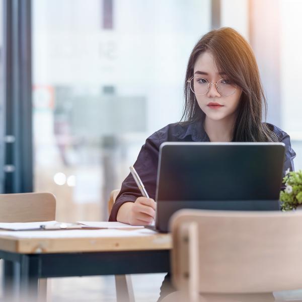 Student in front of computer